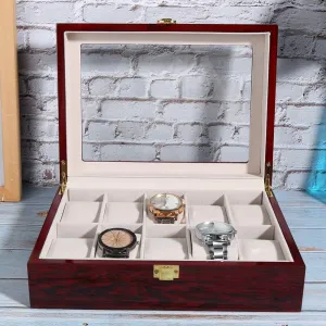 Watch Box For Men,Wooden 10 Grid Watch Display Box Transparent Window Watch Storage Box Wood Mens Watch Box Organizer
