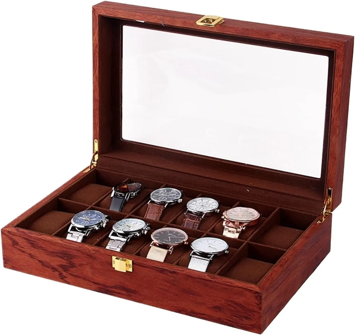 Watch Box Watch Box, 12 Slot Watch Display Wooden Case, Transparent, Glass Organizer Storage For Men And Women For Storing Watches