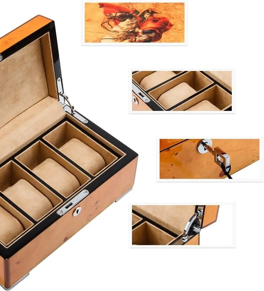 Watch Case Watch Roll 4 Grids Solid Wood Watch Box Case Professional Holder Organizer for Clock Watches Jewelry Watch Case Display Watch Box Watch Winder(C)
