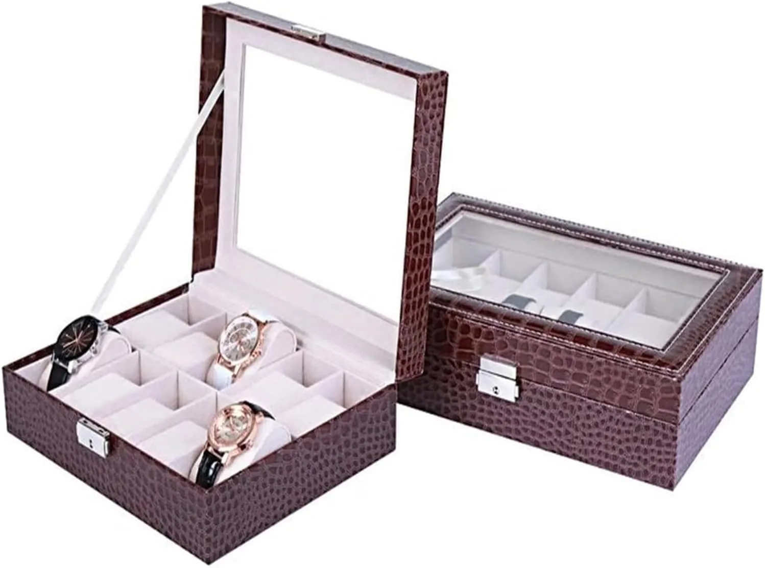 Watch Case,Elegant Large Watch Box Organizer for Men Women with 10 Slots, Transparent top, Portable Leather Watch Holder Mens Watches Case Storage Best for The Husband,