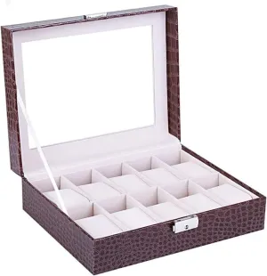 Watch Case,Elegant Large Watch Box Organizer for Men Women with 10 Slots, Transparent top, Portable Leather Watch Holder Mens Watches Case Storage Best for The Husband,