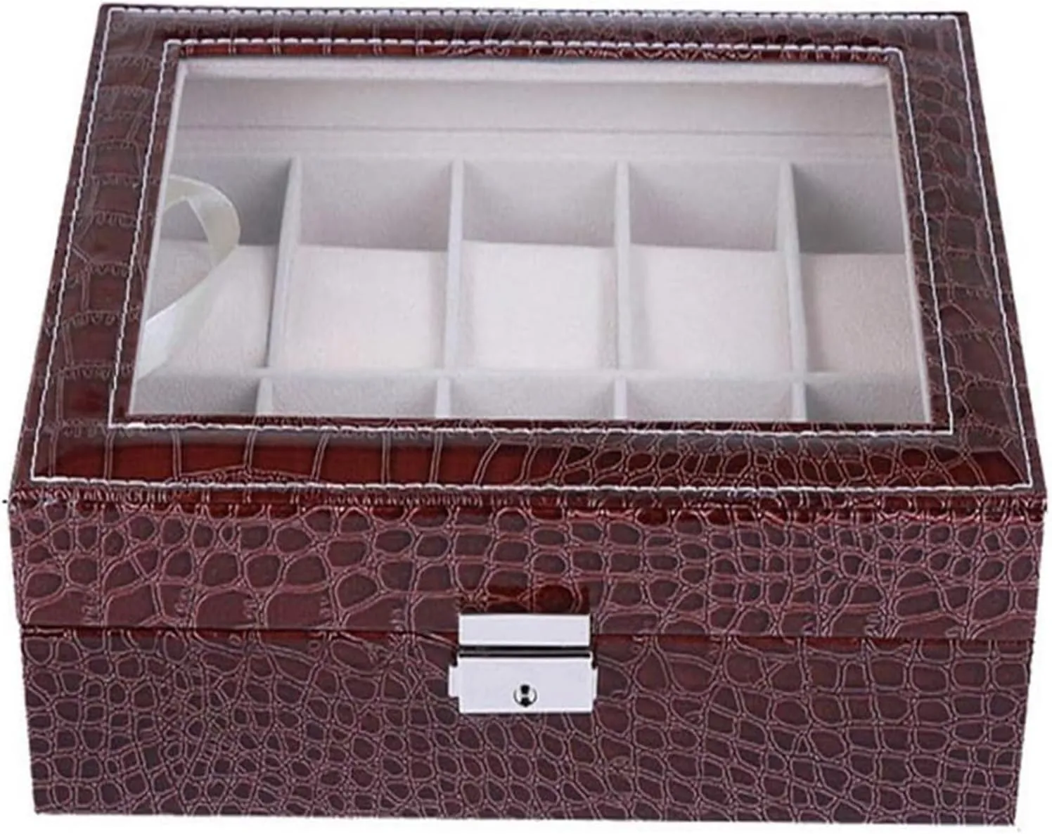 Watch Case,Elegant Large Watch Box Organizer for Men Women with 10 Slots, Transparent top, Portable Leather Watch Holder Mens Watches Case Storage Best for The Husband,
