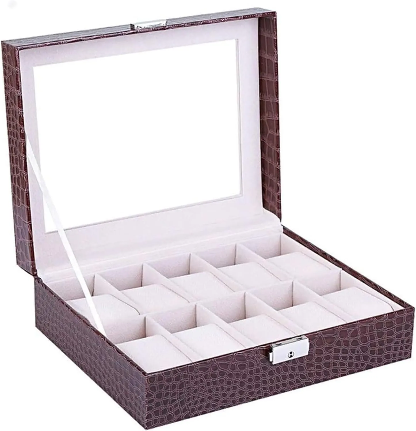 Watch Case,Elegant Large Watch Box Organizer for Men Women with 10 Slots, Transparent top, Portable Leather Watch Holder Mens Watches Case Storage Best for The Husband,