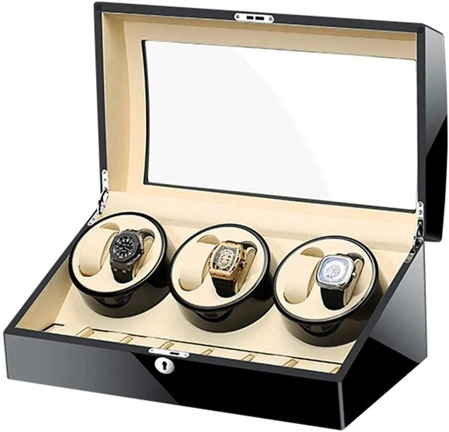 Watch Storage Box Luxury Wooden Automatic Watch Winder Five Timer Modes Safelty Lock & Key Transparent Acrylic Door Watch Display Storage Box