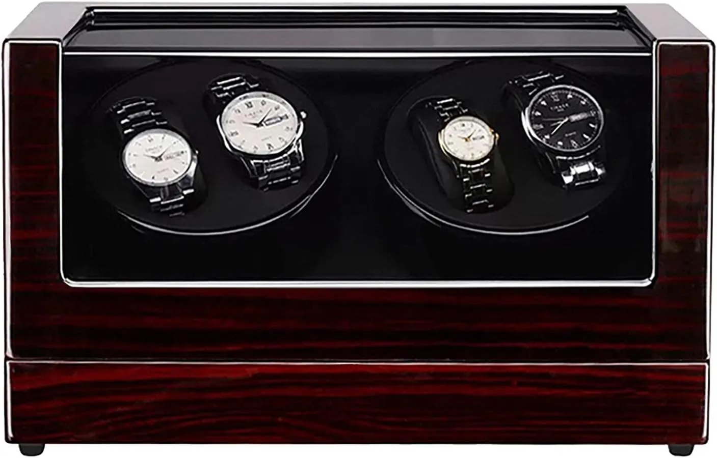 Watch Winders - 4 0 Wooden Automatic Watch Winder Storage Box Transparent Cover Wrist Mechanical Watch Winding Box Double Head Motor Shaker Case Organizer (Black carbon Fiber)