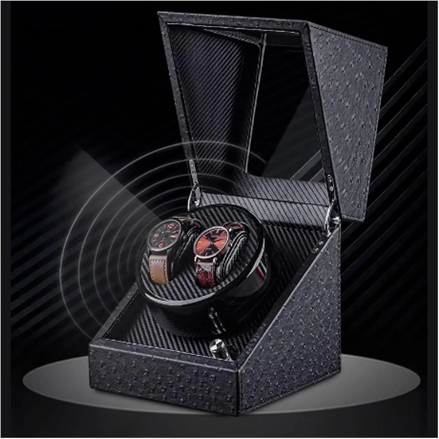 Watches Box Watch Watch Box Household Carbon Fiber Pattern Leather Mechanical Watch Storage Display Box with Acrylic Display Skylight Watch Box(S12cm)