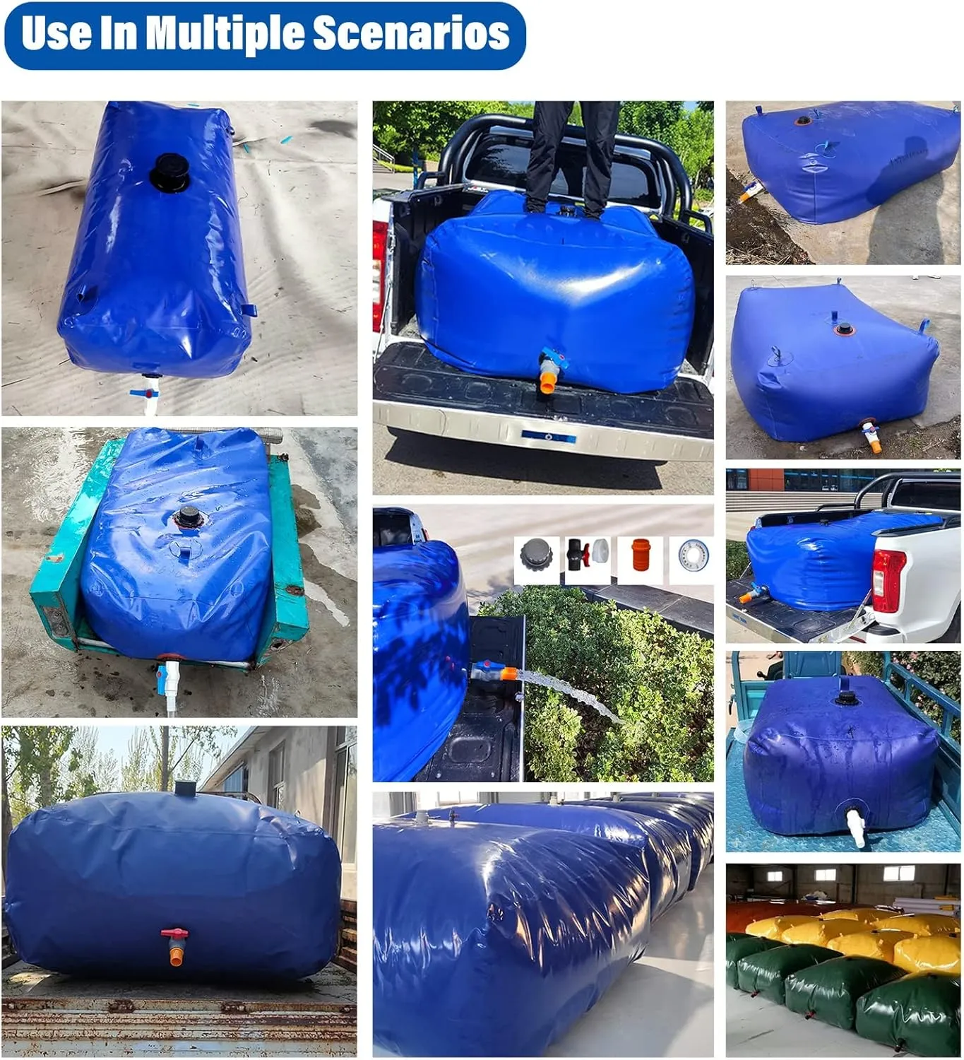 Water Tank Foldable, Extra Large Water Storage Bladder 100 500 Gallon 1000 1500 Gal Rainwater Container Collection Bag for Rv/ Trucks/wheelbarrow Trunk Garden Watering, Emergency(1.5x1x0.63m/946L/250g
