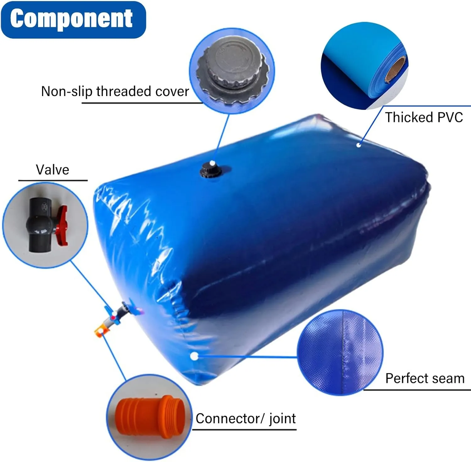 Water Tank Foldable, Extra Large Water Storage Bladder 100 500 Gallon 1000 1500 Gal Rainwater Container Collection Bag for Rv/ Trucks/wheelbarrow Trunk Garden Watering, Emergency(1.5x1x0.63m/946L/250g