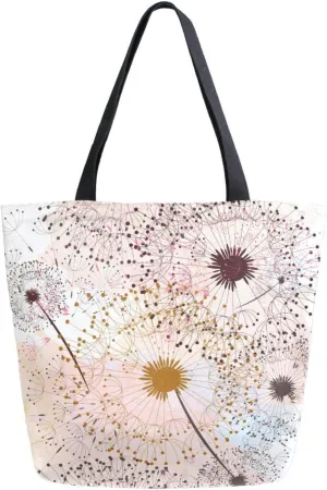 Watercolor Dandelion Flower Canvas Tote Bag for Women with Zipper Pocket Reusable Grocery Shopping Bags Large Travel Shoulder Bag Handbag Bags