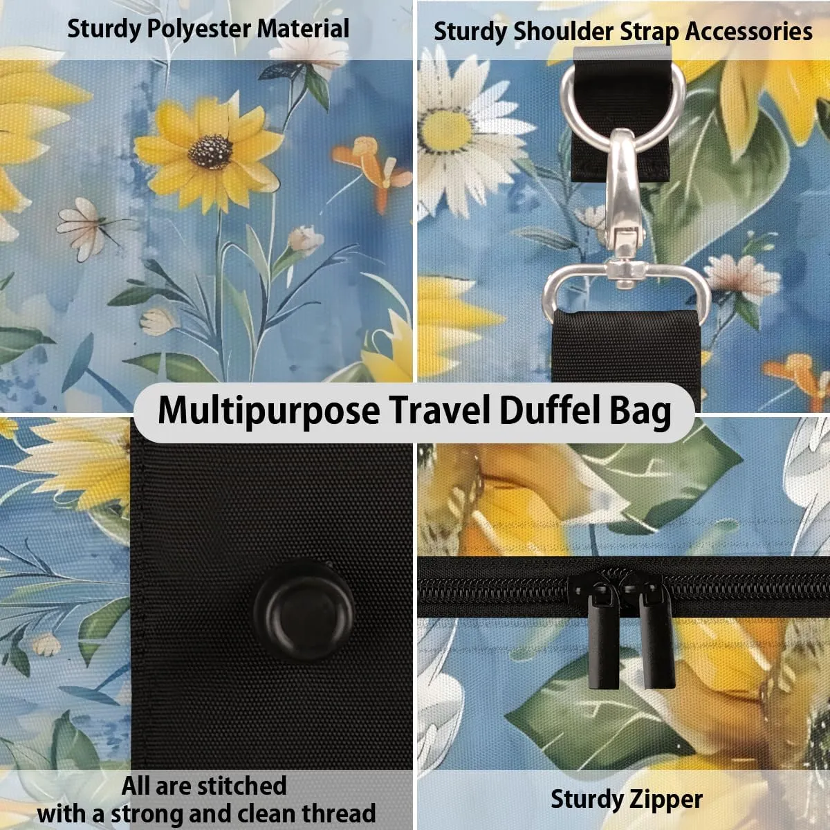 Watercolor Sunflower Travel Duffle Bag for Women Men Gym Duffel Foldable Bag Waterproof Weekender Flower Plant Duffle Tote
