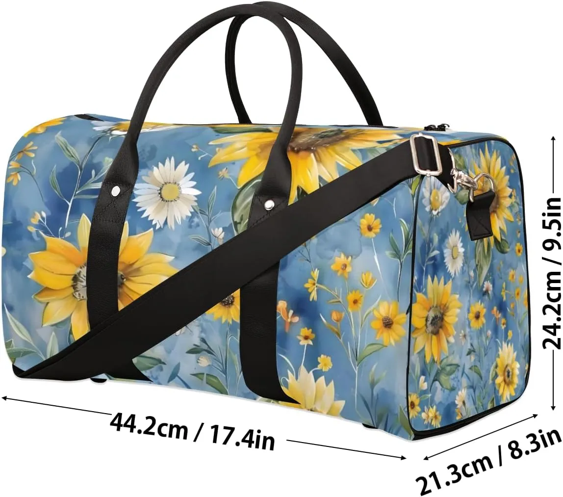 Watercolor Sunflower Travel Duffle Bag for Women Men Gym Duffel Foldable Bag Waterproof Weekender Flower Plant Duffle Tote