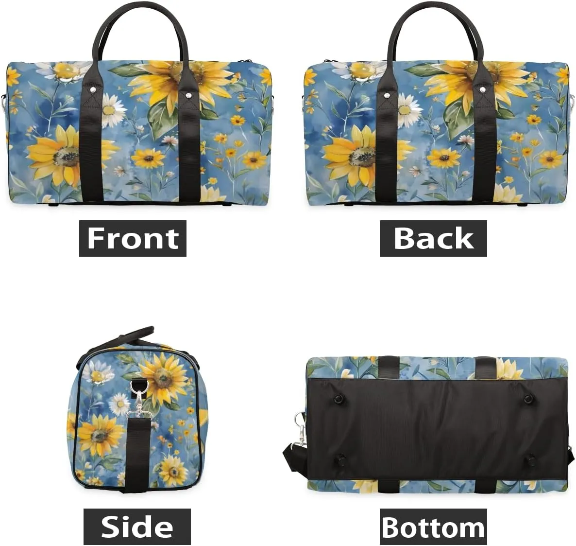Watercolor Sunflower Travel Duffle Bag for Women Men Gym Duffel Foldable Bag Waterproof Weekender Flower Plant Duffle Tote