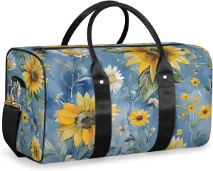 Watercolor Sunflower Travel Duffle Bag for Women Men Gym Duffel Foldable Bag Waterproof Weekender Flower Plant Duffle Tote