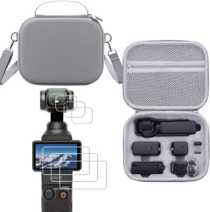 Waterproof Anti-shock Camera Case Hard Portable crossbody Bag Compatible for DJI OSMO POCKET 3, 3pcs LCD and 3pcs Lens Screen Protector Tempered Glass Hard Protective Film Cover