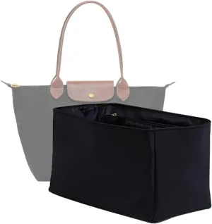 Waterproof Premium Nylon Purse Organizer Insert for Longchamp Le Pliage Handbags (Black, Medium)