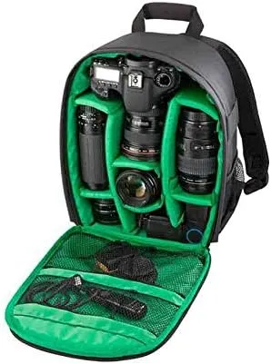 Waterproof Shockproof Shoulder Bag Backpack Travel Case for Nikon Canon Sony SLR/DSLR Digital Lens Camera (Medium, Green)