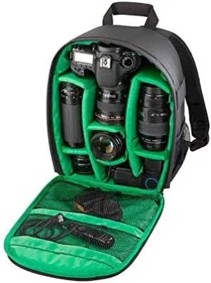 Waterproof Shockproof Shoulder Bag Backpack Travel Case for Nikon Canon Sony SLR/DSLR Digital Lens Camera (Medium, Green)