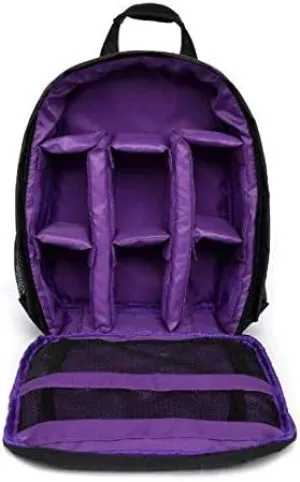 Waterproof Shockproof Shoulder Bag Backpack Travel Case for Nikon Canon Sony SLR/DSLR Digital Lens Camera (Medium, Purple)