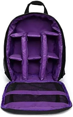 Waterproof Shockproof Shoulder Bag Backpack Travel Case for Nikon Canon Sony SLR/DSLR Digital Lens Camera (Medium, Purple)