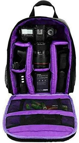 Waterproof Shockproof Shoulder Bag Backpack Travel Case for Nikon Canon Sony SLR/DSLR Digital Lens Camera (Medium, Purple)