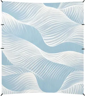 Wavy Lines Light Blue Foldable Beach Canopy UPF50  Water-Resistant Sun Shelter Includes Sand Shovel, Sandbags, Stability Poles for Backyard, Grassland, Park