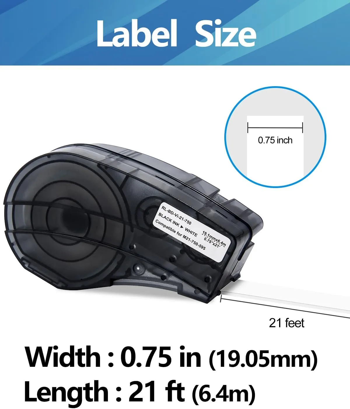 Weemay Vinyl Label Tape Compatible for M21-750-595-WT M21-750-595 3/4 Inchs Black on White High Adhesion Ribbon for Indoor/Outdoor ID, Lab Labeling and Equipment Labeling, 0.75" W x 21' L, 4 Pack