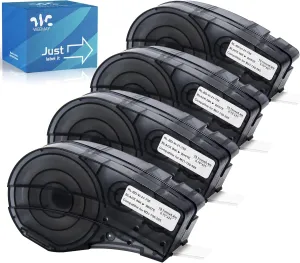 Weemay Vinyl Label Tape Compatible for M21-750-595-WT M21-750-595 3/4 Inchs Black on White High Adhesion Ribbon for Indoor/Outdoor ID, Lab Labeling and Equipment Labeling, 0.75" W x 21' L, 4 Pack