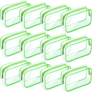 Weewooday 12 Pieces Clear Makeup Bags Cosmetic Storage Bags PVC Zipper Pouches Travel Waterproof Makeup Plastic Case for Women Organizing Toiletries Traveling Bathroom(Small,Green)