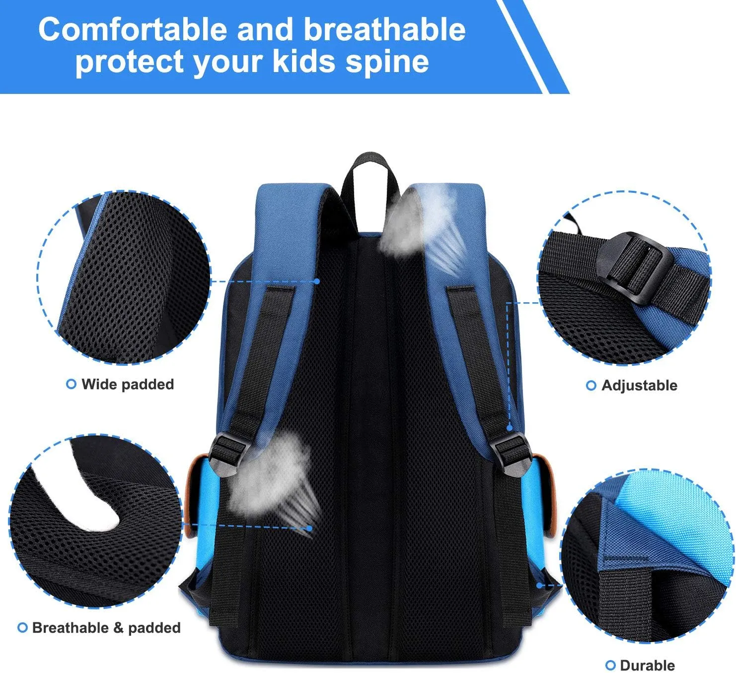 weiatas Kids Backpack Children Bookbag Preschool Kindergarten Elementary School Bag for Girls Boys (Blue-blue, Large)
