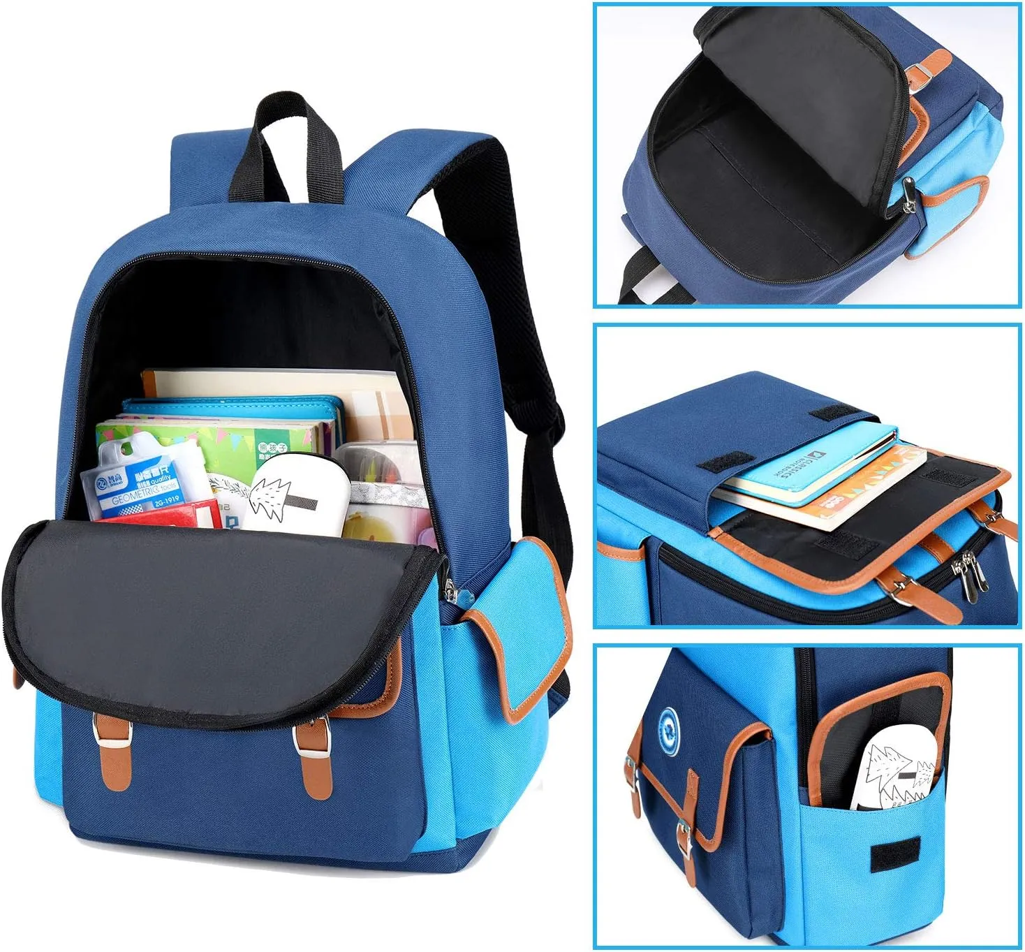weiatas Kids Backpack Children Bookbag Preschool Kindergarten Elementary School Bag for Girls Boys (Blue-blue, Large)