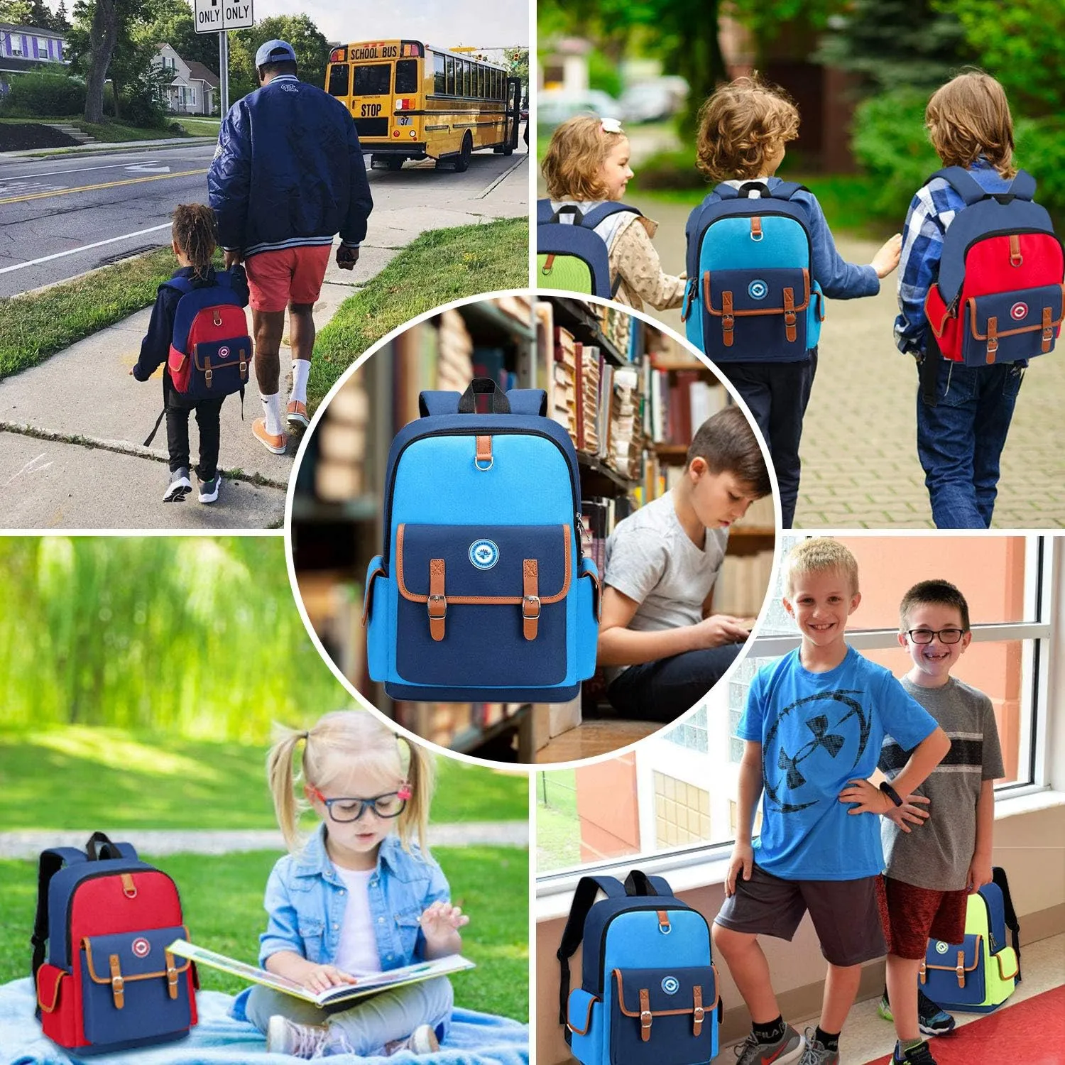weiatas Kids Backpack Children Bookbag Preschool Kindergarten Elementary School Bag for Girls Boys (Blue-blue, Large)