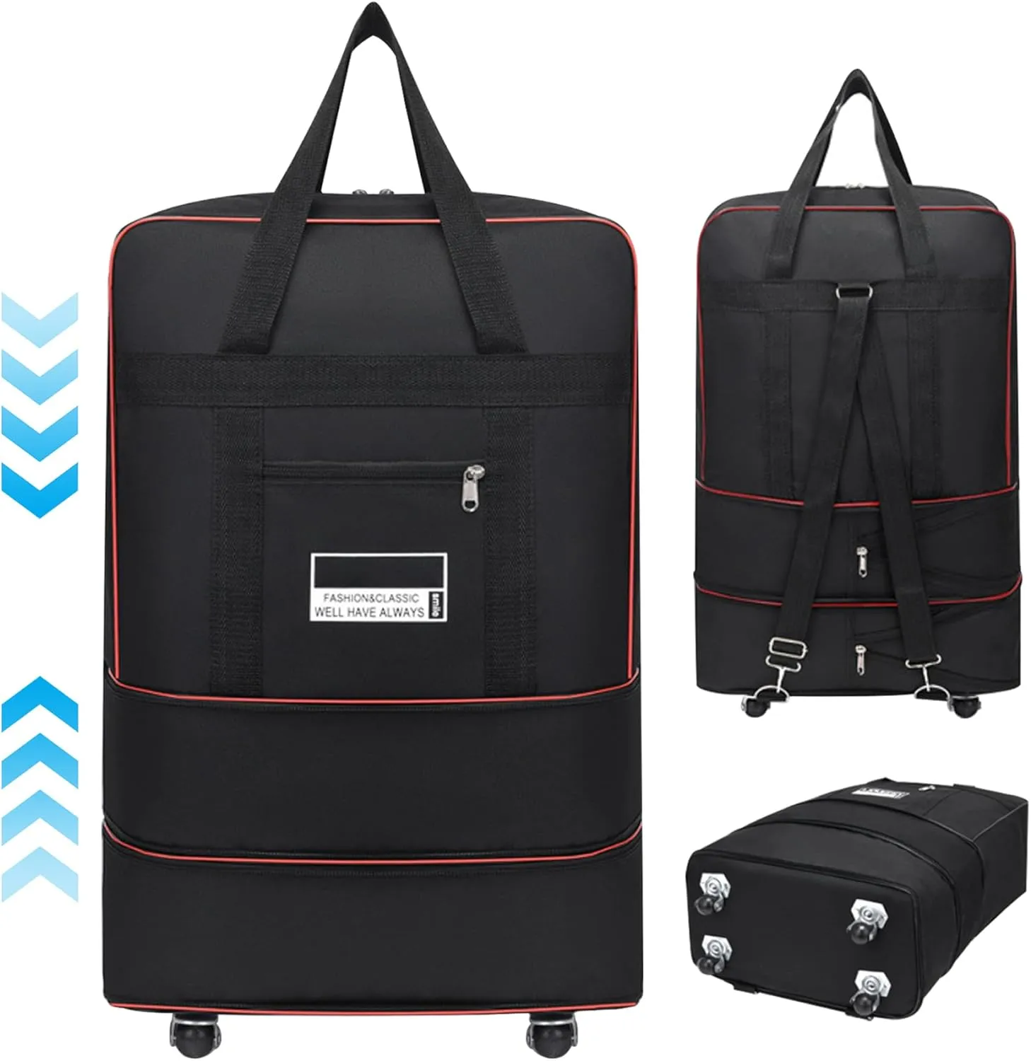 Wheeled Duffle Bag 24x16x8 in Expandable Foldable 360° Rotating Rolling Duffle Bag Carry on Duffle Bag with Wheels and Handle for Camping, Business Trip, Foldable Luggage Bag, Small/3236