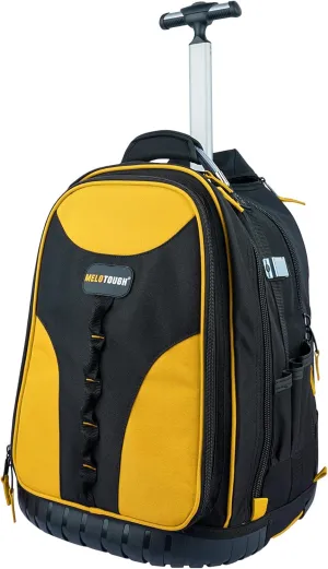 Wheeled Rolling Tool Bag Heavy Duty Tool Backpack for Men Tool Organizer Bag Including Laptop Sleeve(Yellow)