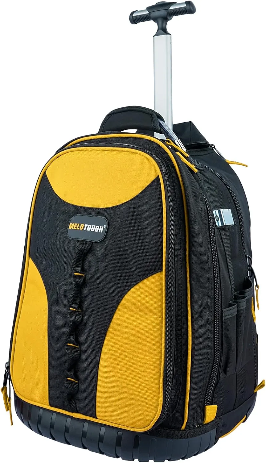 Wheeled Rolling Tool Bag Heavy Duty Tool Backpack for Men Tool Organizer Bag Including Laptop Sleeve(Yellow)