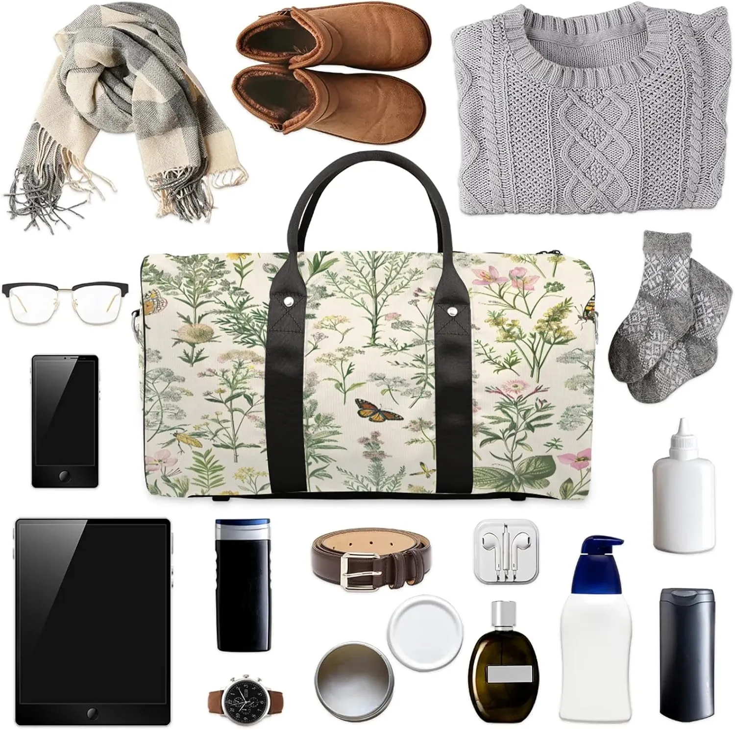 Wildflowers Botanical Floral Plant Travel Bag for Men Women, Gym Duffle Bags for Travel, Carry On Luggage Bag, Weekender Overnight Workout Bags