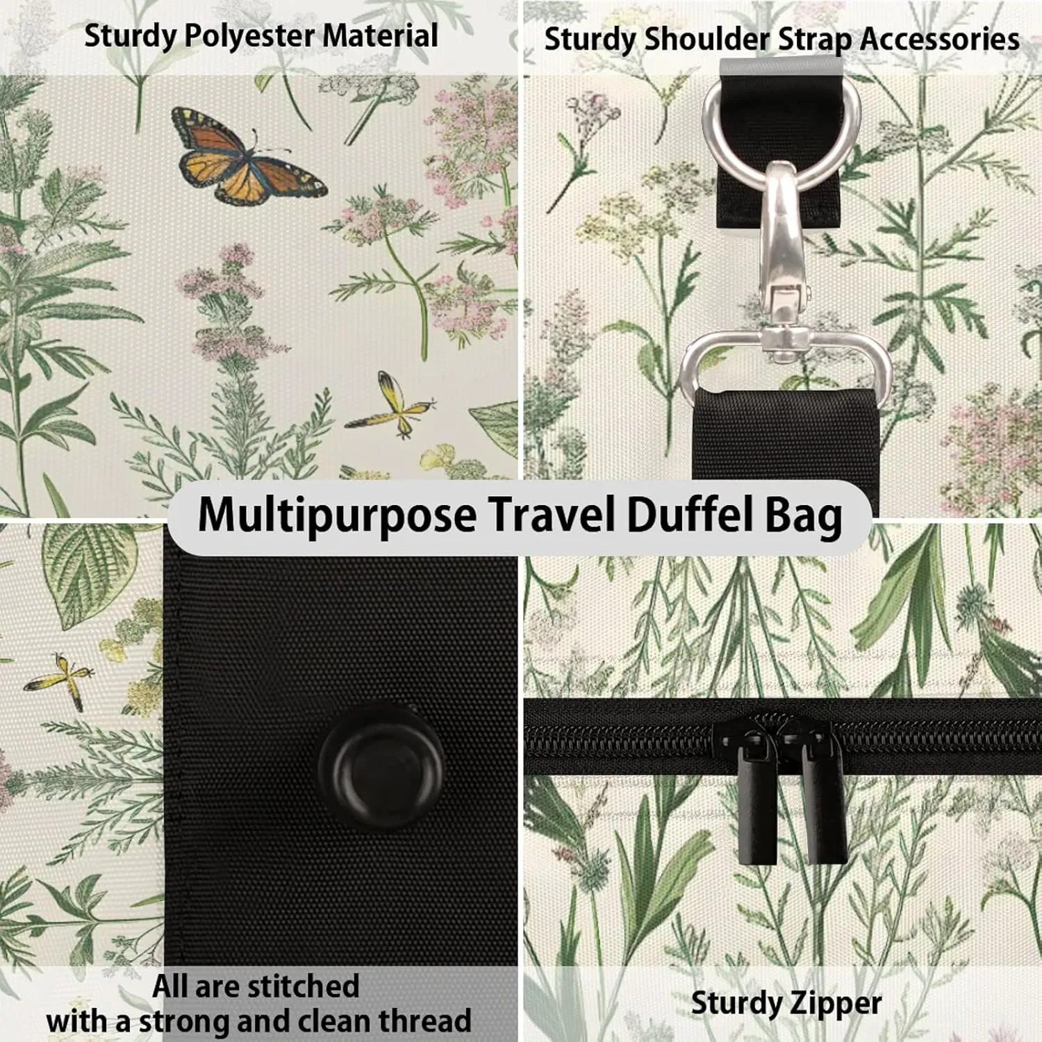 Wildflowers Botanical Floral Plant Travel Bag for Men Women, Gym Duffle Bags for Travel, Carry On Luggage Bag, Weekender Overnight Workout Bags