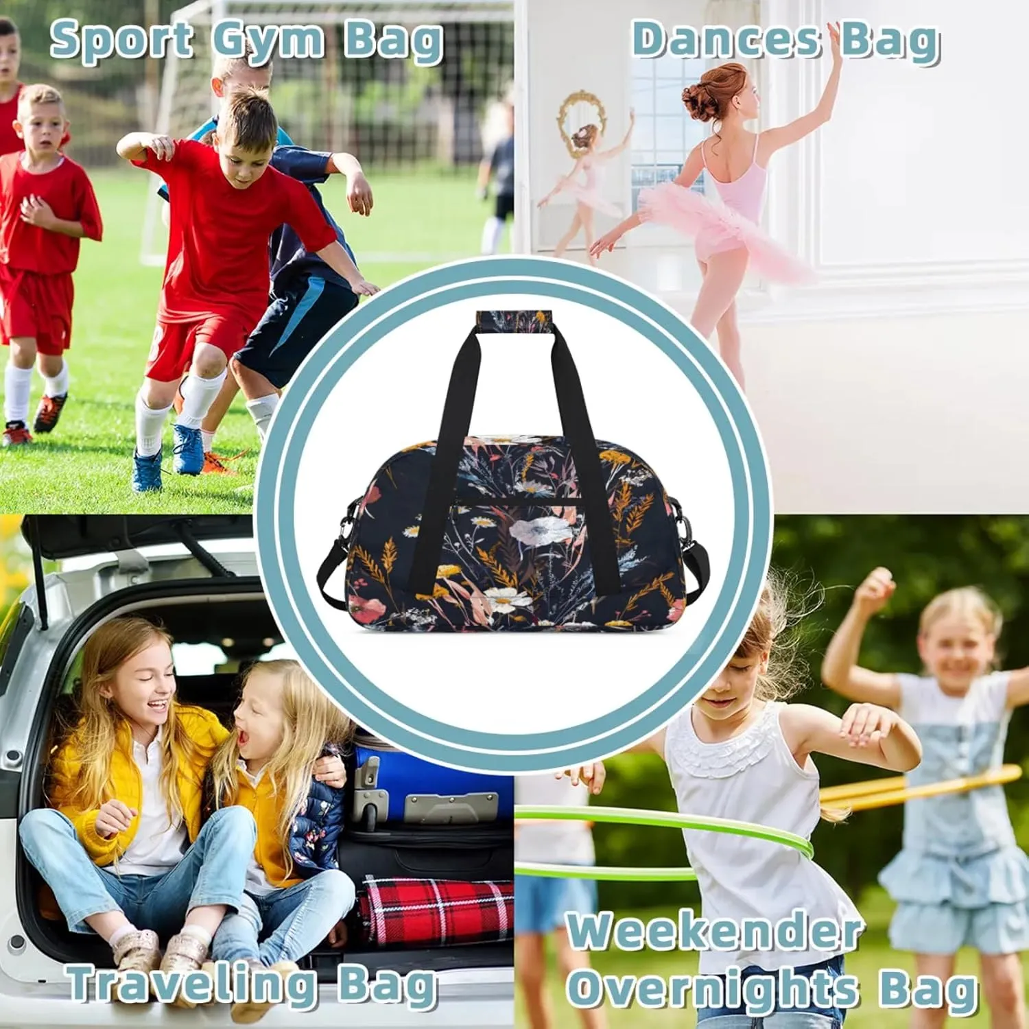 Wildflowers Plant Flower Floral Small Gym Bag 18 inch Carry On Duffel Bag for Weekender Travel Sports Workout Yoga Gymnastics Dance Ballet
