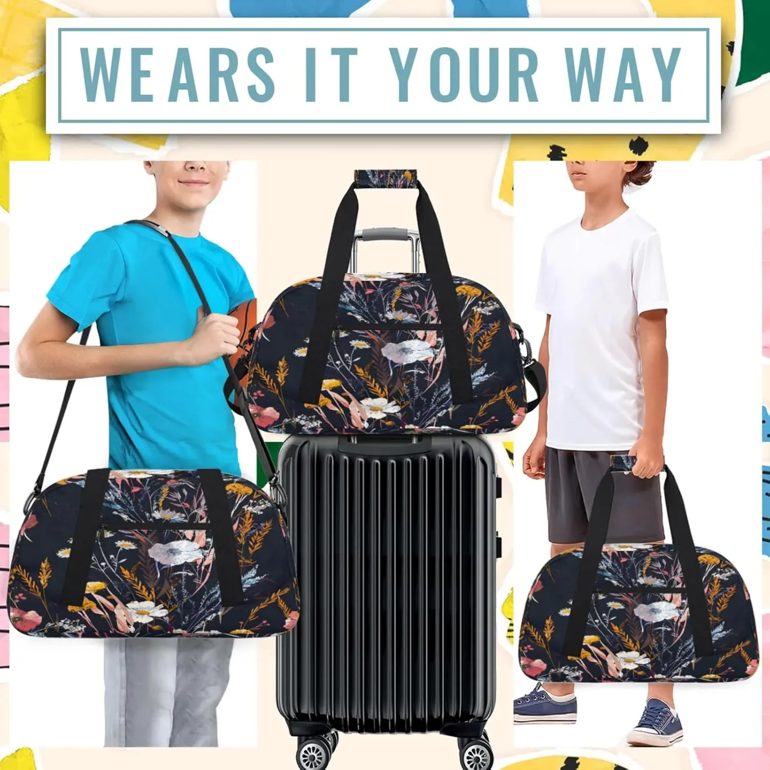 Wildflowers Plant Flower Floral Small Gym Bag 18 inch Carry On Duffel Bag for Weekender Travel Sports Workout Yoga Gymnastics Dance Ballet