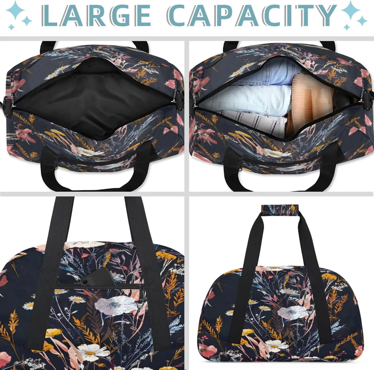 Wildflowers Plant Flower Floral Small Gym Bag 18 inch Carry On Duffel Bag for Weekender Travel Sports Workout Yoga Gymnastics Dance Ballet