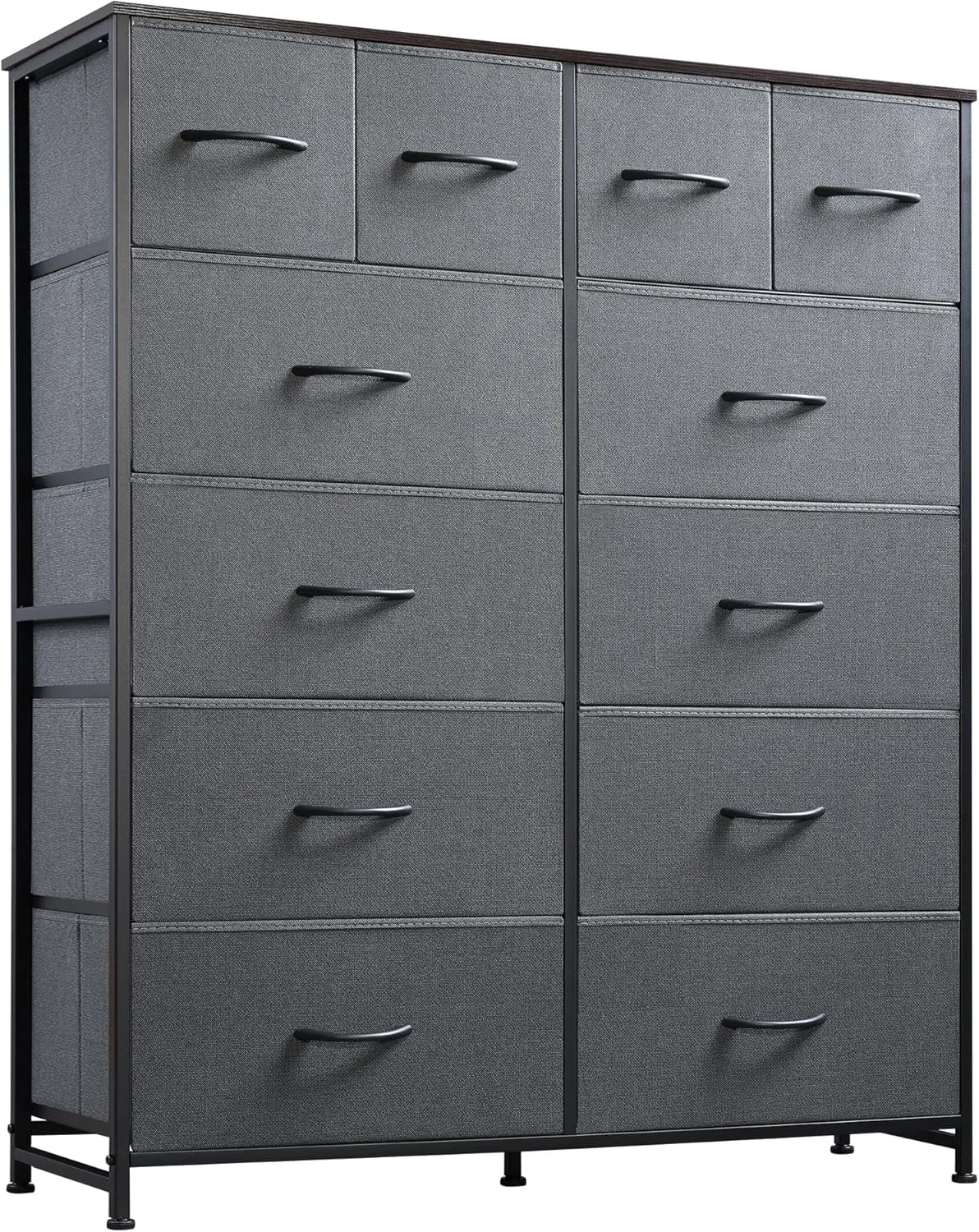 WLIVE Tall Dresser for Bedroom with 12 Drawers, Chests of Drawers, Fabric Dressers for Bedroom, Closet, Fabric Storage Dresser with Storage Drawers, Steel Frame, Wood Top, Dark Grey