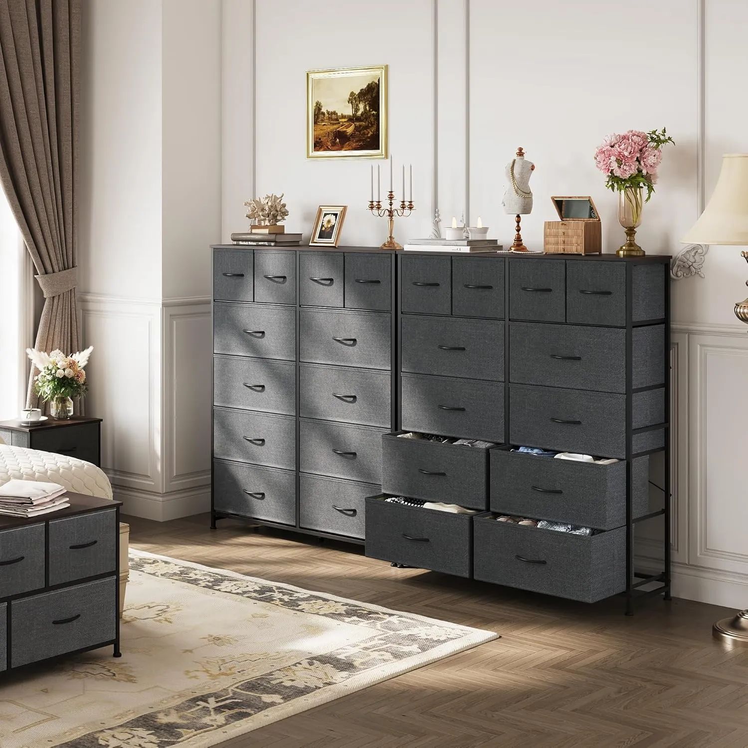 WLIVE Tall Dresser for Bedroom with 12 Drawers, Chests of Drawers, Fabric Dressers for Bedroom, Closet, Fabric Storage Dresser with Storage Drawers, Steel Frame, Wood Top, Dark Grey