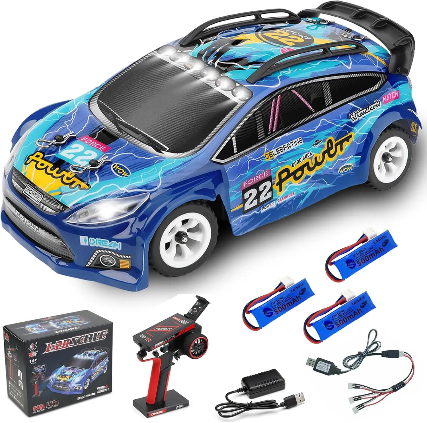 WLtoys 284010 1/28 Mini RC Drift Car With 3 Upgraded 500mah Battery 30km/h 4x4 V8 Remote 2.4GHz Racing Car With LED Lights for Adults