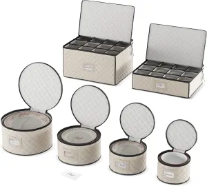 ﻿﻿Woffit China Storage Containers - 6 Pack, Quilted Dinnerware & Stemware Set Bins for Packing Dishes and Glasses w/ 48 Felt Protectors - Essential Dish Supplies for Moving, Christmas, Seasonal Storage