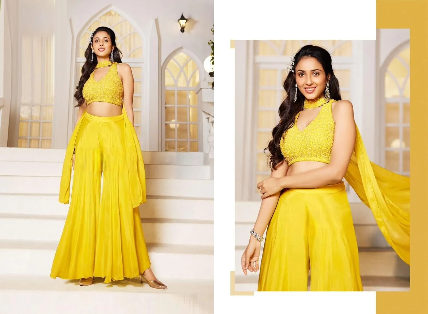 Women Silk Fabric Hand Work Sequence & Moti Work Partywear Suit 10973