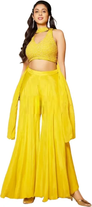 Women Silk Fabric Hand Work Sequence & Moti Work Partywear Suit 10973