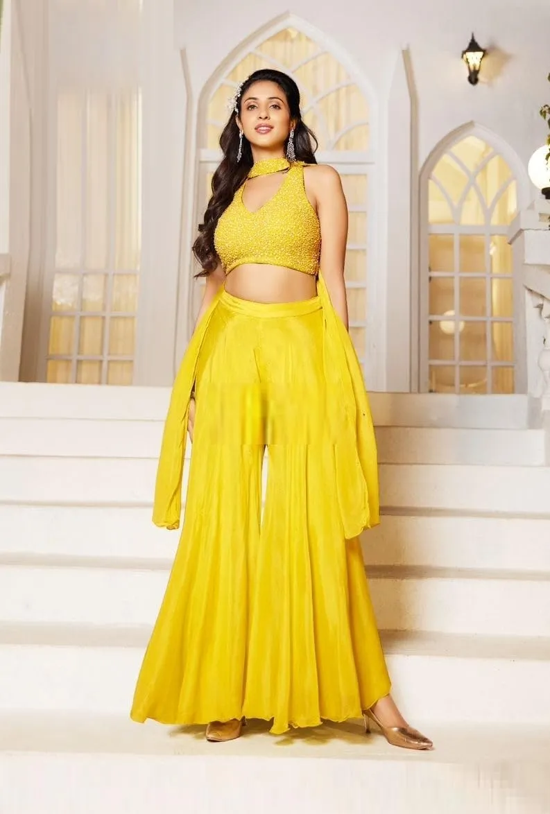 Women Silk Fabric Hand Work Sequence & Moti Work Partywear Suit 10973