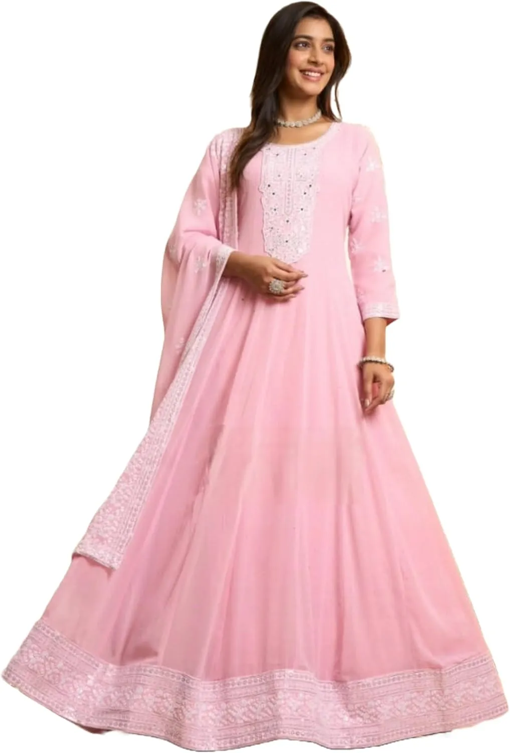Women Viscose Fabric Thread With Sequence & Mirrors Work Anarkali Suit 10963