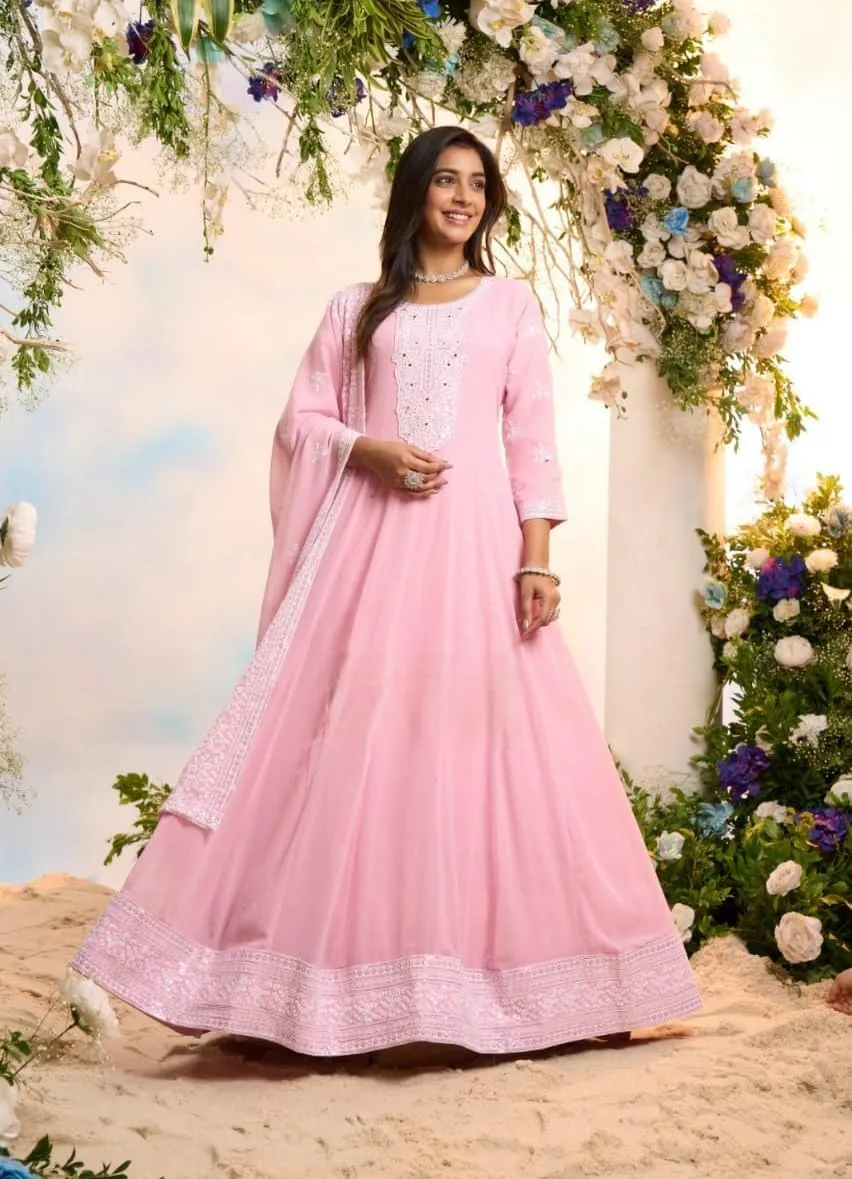 Women Viscose Fabric Thread With Sequence & Mirrors Work Anarkali Suit 10963