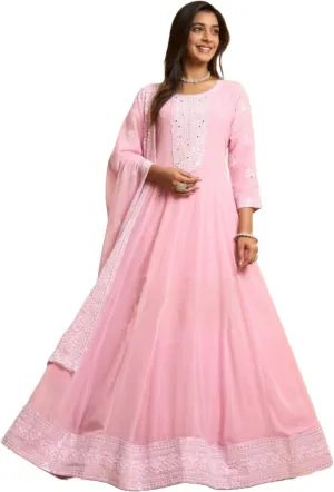 Women Viscose Fabric Thread With Sequence & Mirrors Work Anarkali Suit 10963