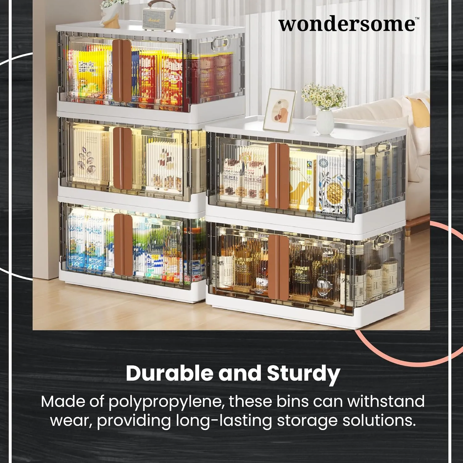 Wondersome Collapsible Storage Bin - Large 8.5-Gallon/33.8-Quart Heavy-Duty Stackable Wheeled Clothing, Shoe, Bedroom, Office Organizer - Foldable Container and Assembles in Moments - US-Based Brand